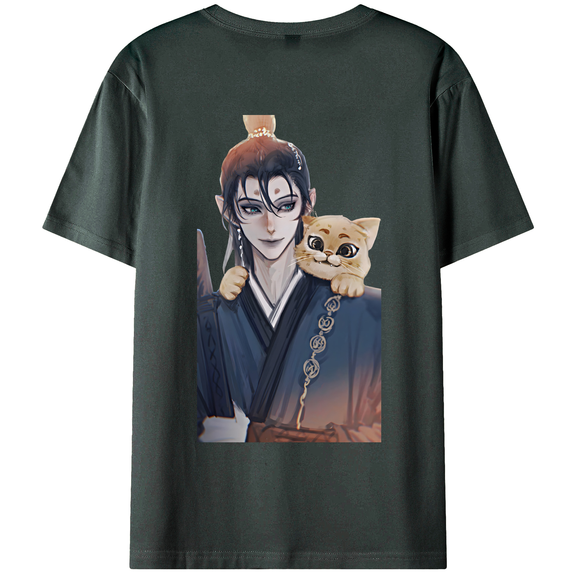 （画像用） Ne Zha 2 ナタ 魔童の大暴れ 綿100％ メンズ半袖Tシャツ（バックプリント） 通気性